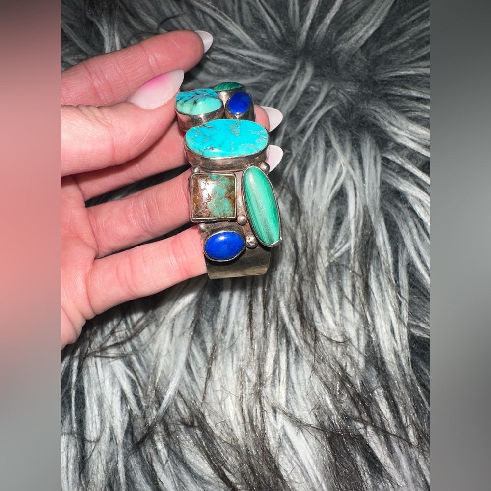 Navajo Multi Stone Native American Jewelry Artist Sam Piaso Signed Cuff